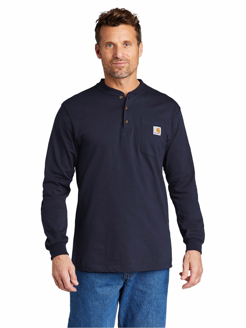 Carhartt DEARBORN Regular fit LS HENLEY T-SHIRT in navy M